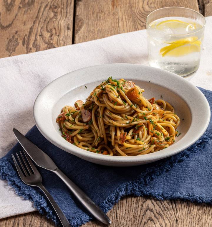 Sponsored Garlic butter pasta with oyster sauce Sainsbury`s Magazine